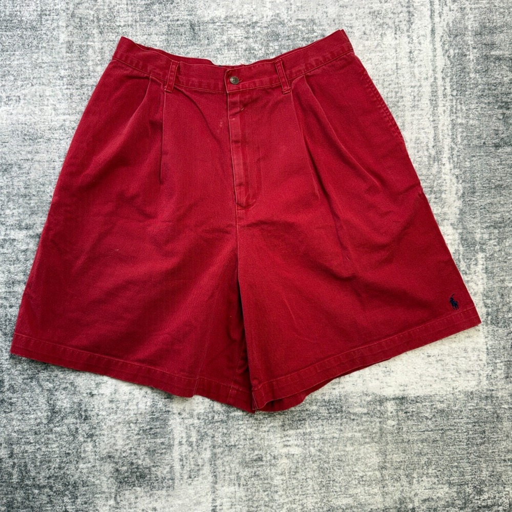 VTG Polo Ralph Lauren‎ Shorts Womens 14 Red Pleated Twill Trouser 90s Mom Summer